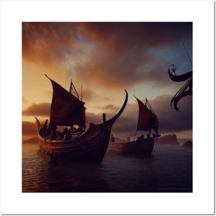 Viking Raiders on Longships Posters and Art